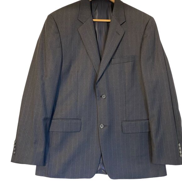 Tasso Elba Macy's Men's Suit 40R Pants 34 Heather Gray Purple Stripe Wool New - Picture 2 of 16